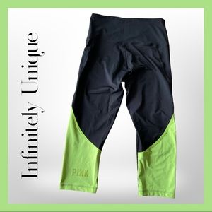 PINK VS ULTIMATE black/neon green cropped leggings-M